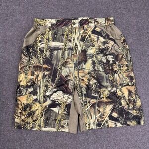 Fishouflage Mens Bass Fishing Camo Cargo Shorts Green Brown Ripstop Size Large